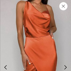 Missguided Satin Midi Dress in Rust
